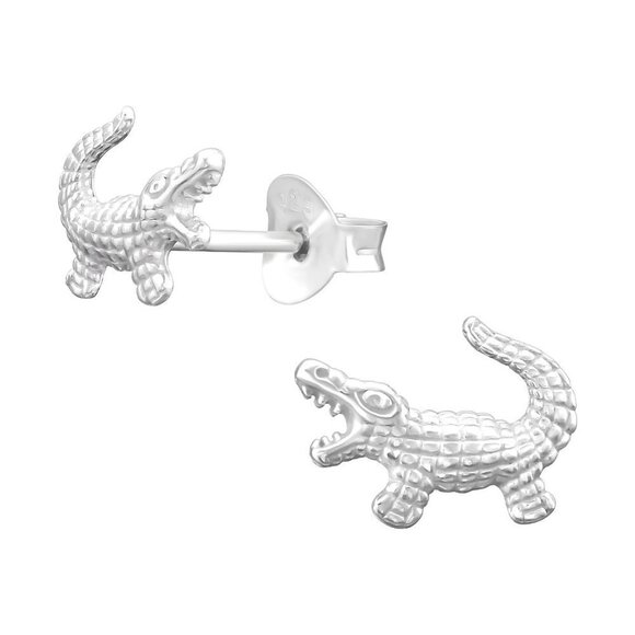 Sterling Silver Tiny Crocodile Stud Earrings - Picture 1 of 8